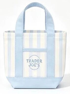 Trader Joe's Light Blue & Cream Striped Canvas Tote